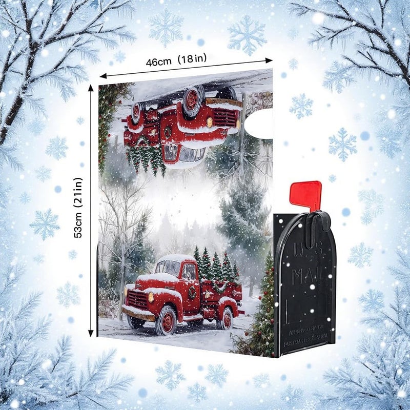 VBXNT Winter Christmas Red Truck Theme Mailbox Cover, Magnetic Waterproof Mailbox Wrap 18x21 Inch Standard Size, Snow Oxford Cloth Mailbox Decoration for Christmas, Thanksgiving, Winter Outdoor Garden (MC9) - Image 3